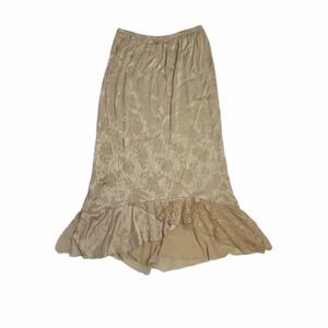 VINTAGE 90s skirt neutral brocade‎ floral handkerchief hem L
